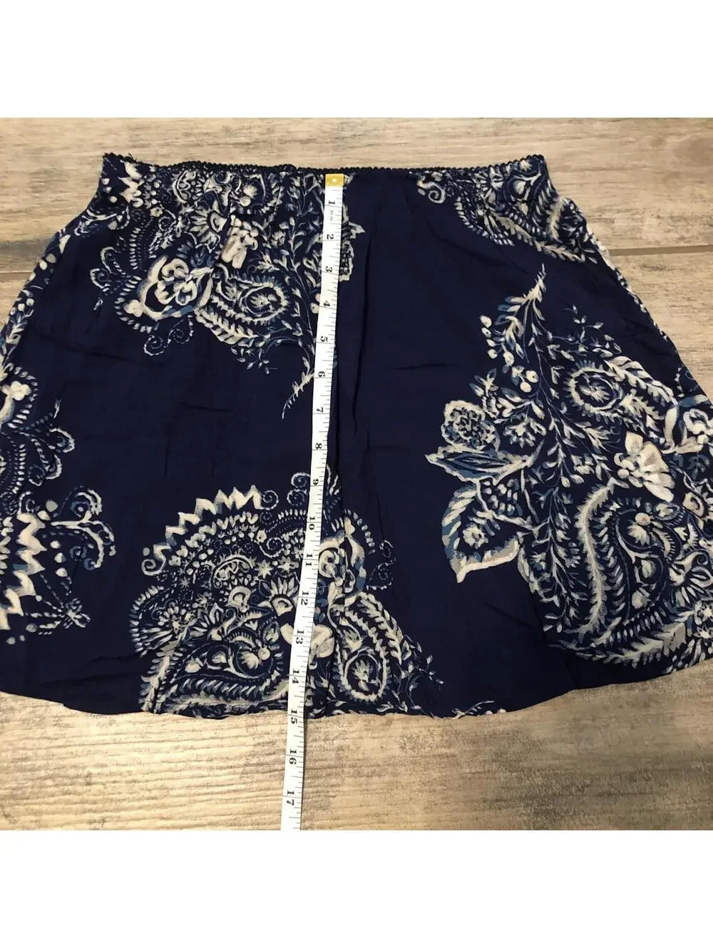 Free People I‎ Like Your Style Navy Blue Paisley Boho Mini Slip Skirt Size Small